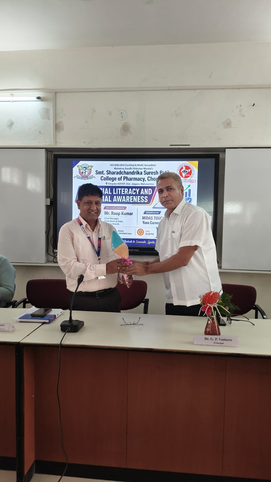 We are delighted to share that the program on “Financial Literacy and Financial Awareness” was successfully organized by MIDAS Touch at Smt. Sharadchandrika Suresh Patil College of Pharmacy, Chopda.